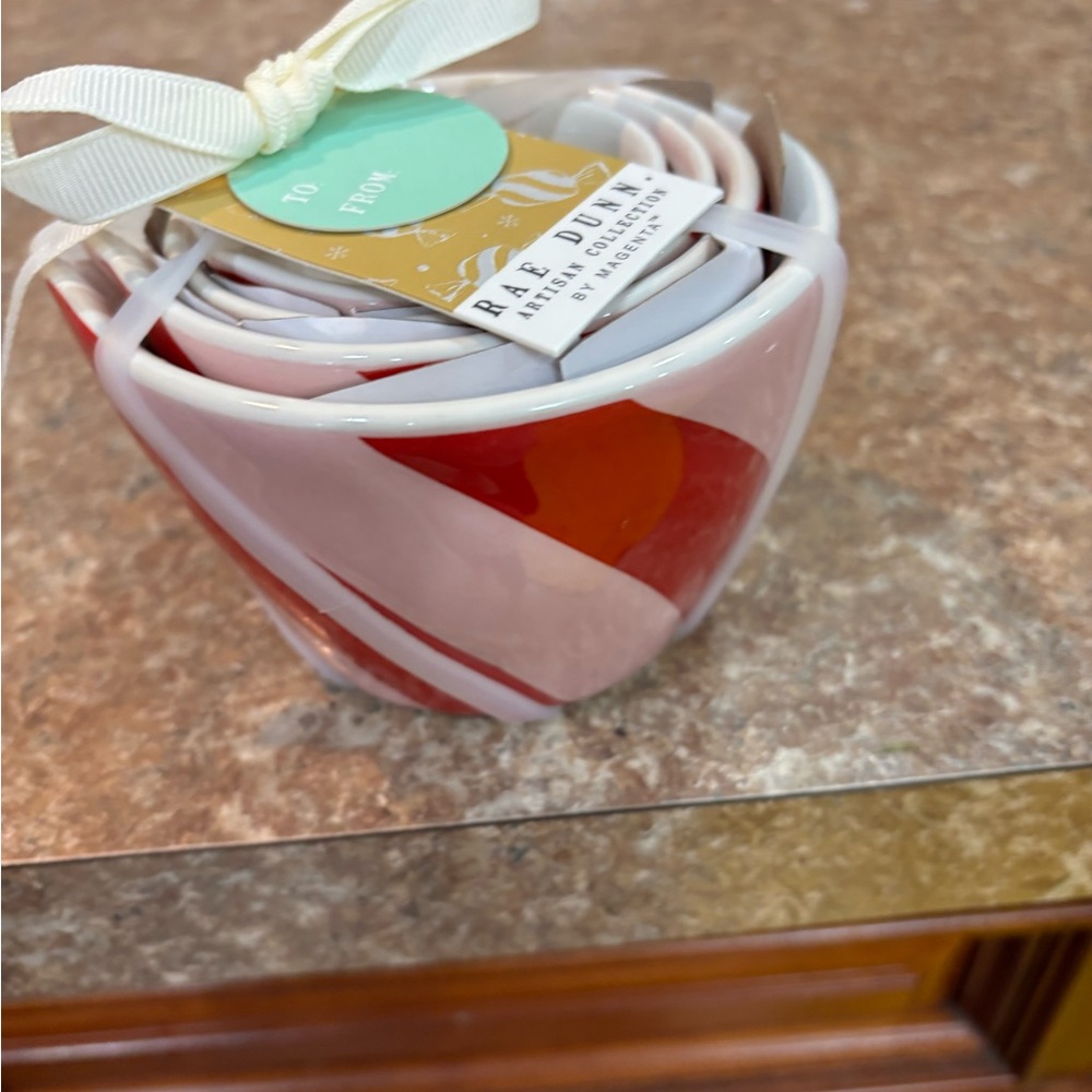 HTF Rae Dunn Pink and Red Striped peppermint candies measuring cups NWT